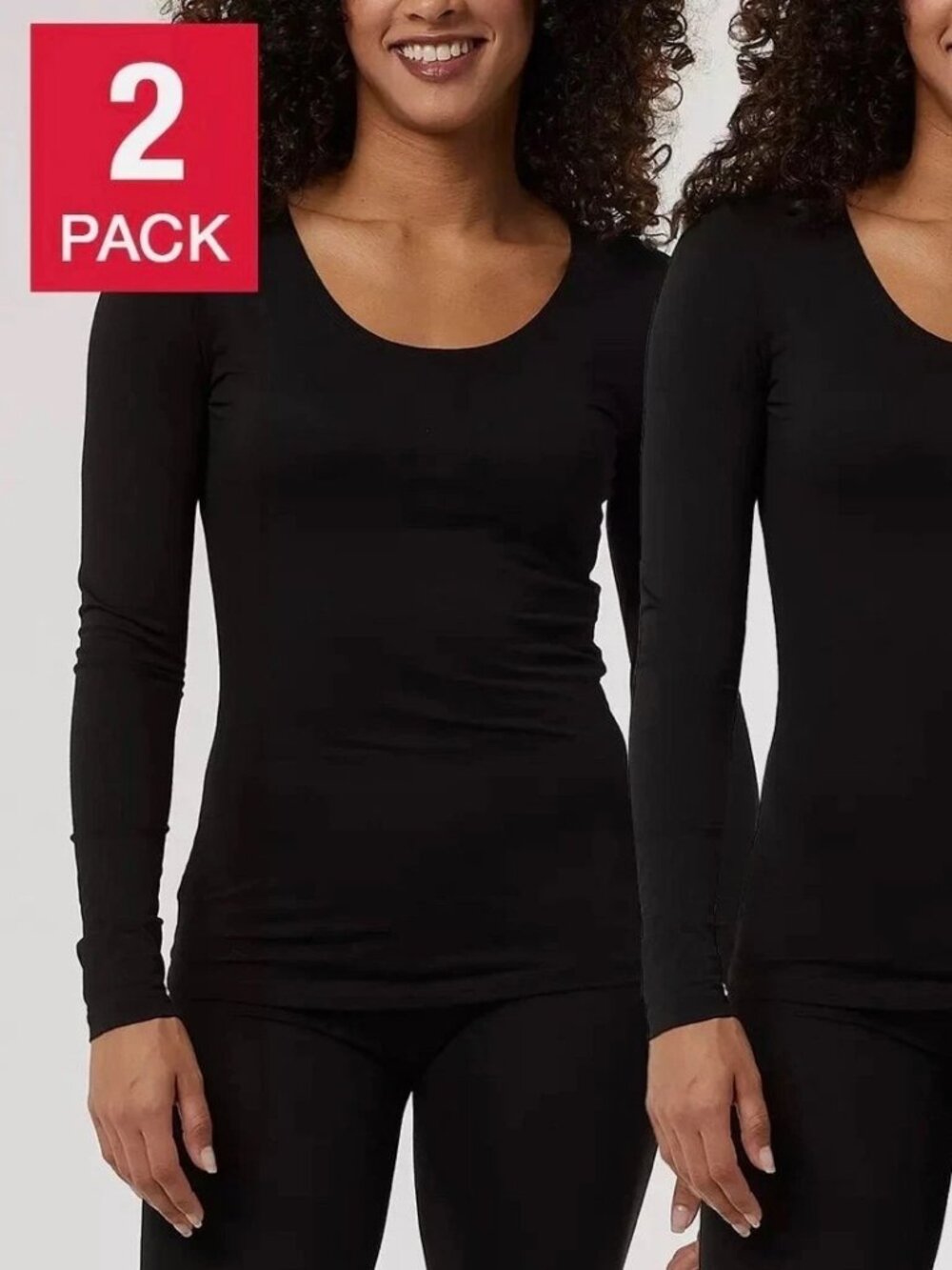32 Degrees Women 2 Pack Ultra Light Thermal Base layer Scoop Top Black Size S